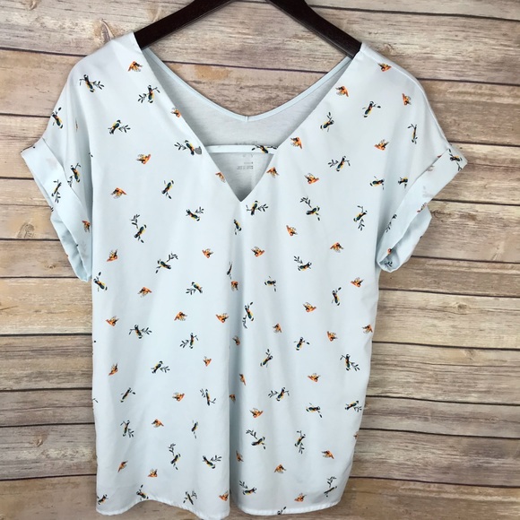 A New Day Bird Print Cut Out Neckline Blouse - Picture 1 of 7